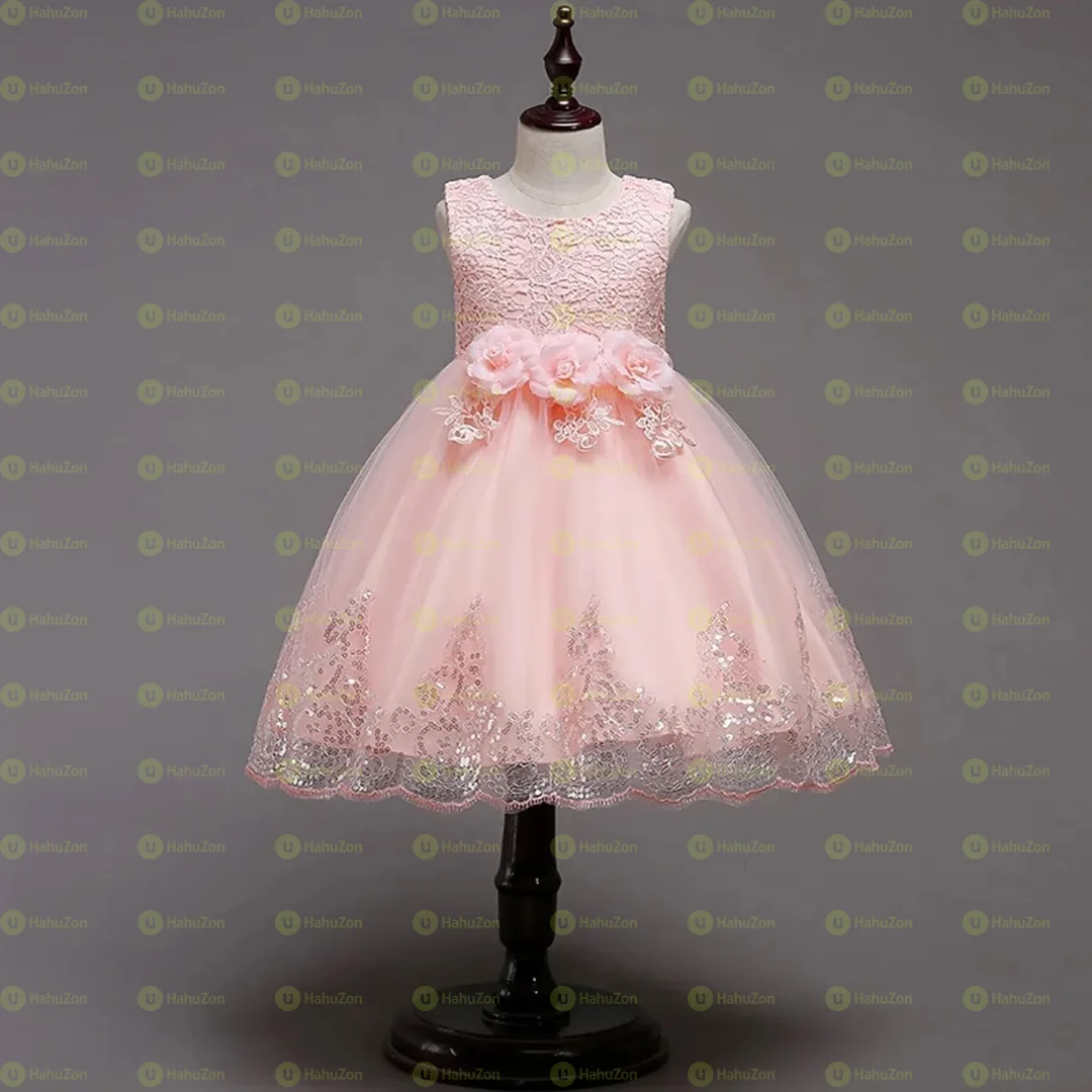 Kid Girl Floral Embroidered Sequined Party Dress