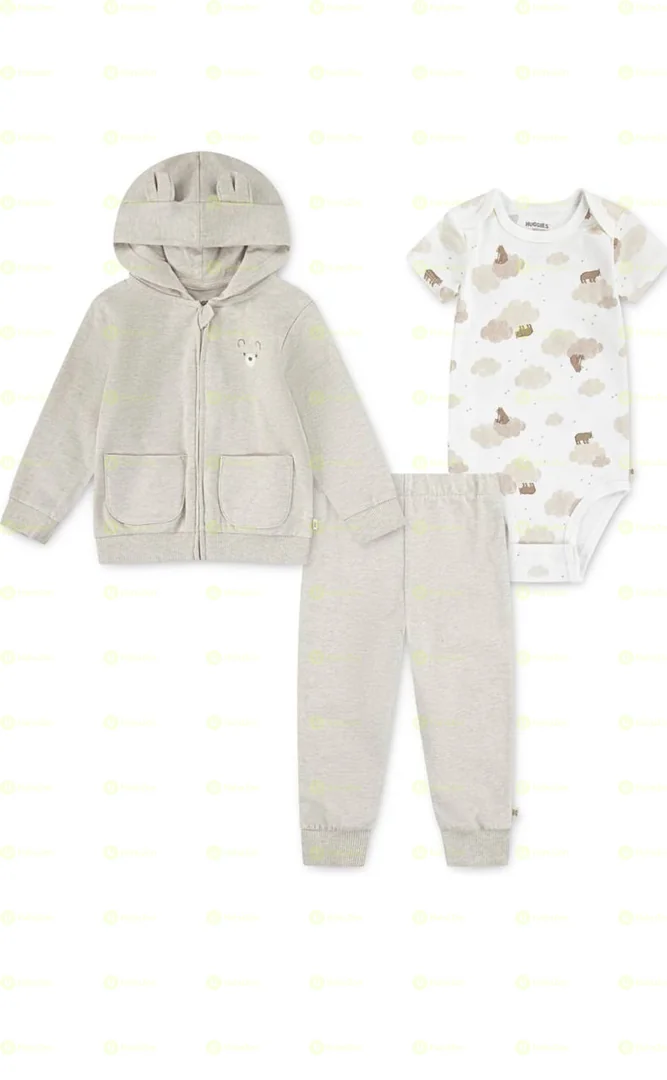HUGGIES Baby Bodysuit Hoodie and Pants 3-piece Outfit Set