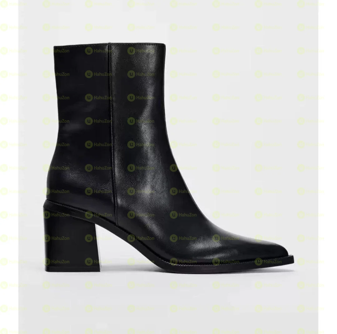 Zara Casual Pointed Toe Thick Heel Boots