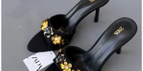 Zara Heel With Metallic Flower Shoes