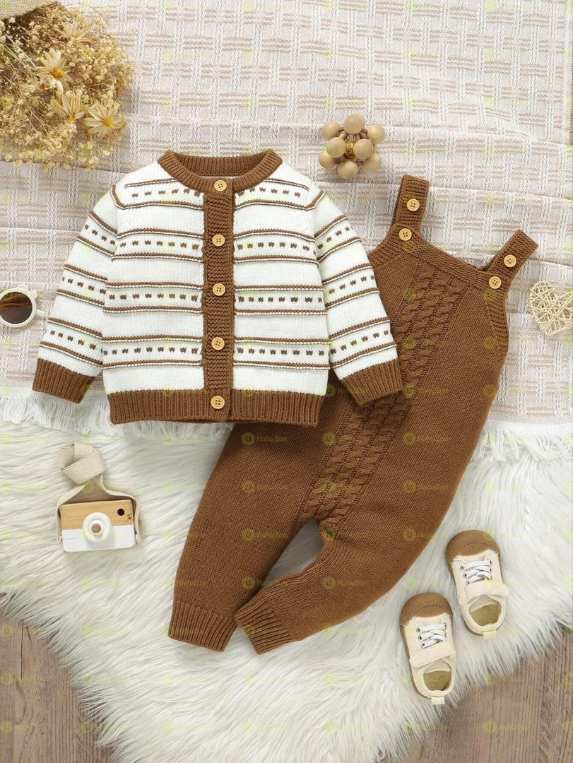 Unisex Cozy Cute Sweater Overall and Cardigan Set