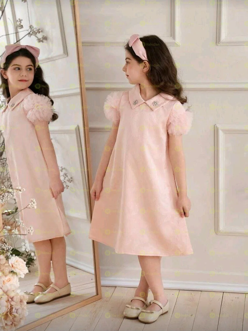 Young Girls Puffy Sleeve Elegant Dress