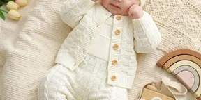 Unisex Cozy Cute Sweater Overall Long-Sleeve Cardigan and Hat Set