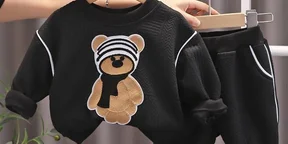 Bear Printed Autumn Sweatshirt and Pant Set