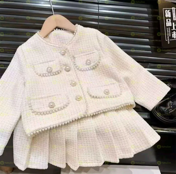 2pcs Set Girls Casual Outfit Jacket and Skirt Set