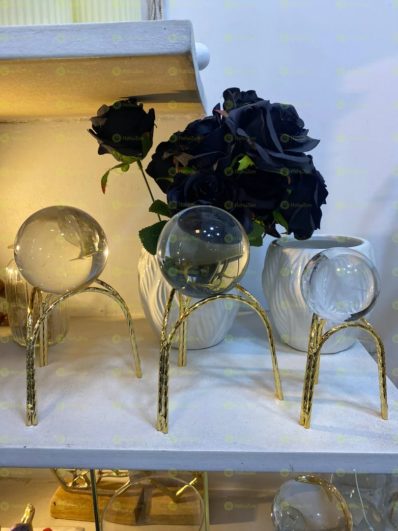 Set Of 3 Mirror Ball Ornaments With Metal Stand