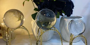 Set Of 3 Mirror Ball Ornaments With Metal Stand