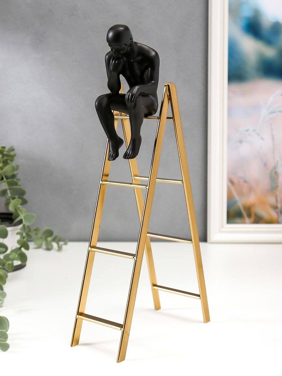 Black Thinker Man on Golden Ladders Ornament Large