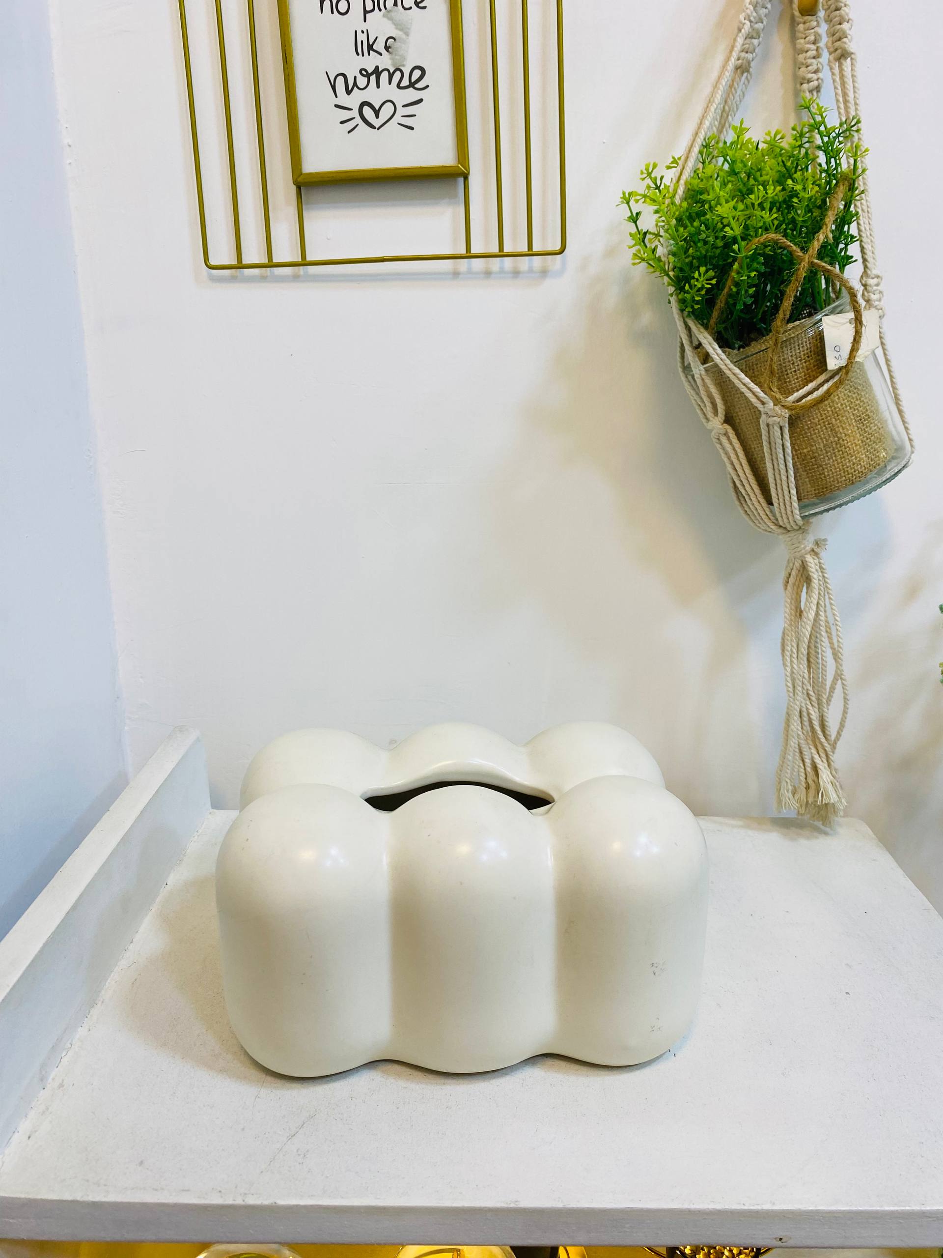 Off White Ceramic  Table Top Tissue Box