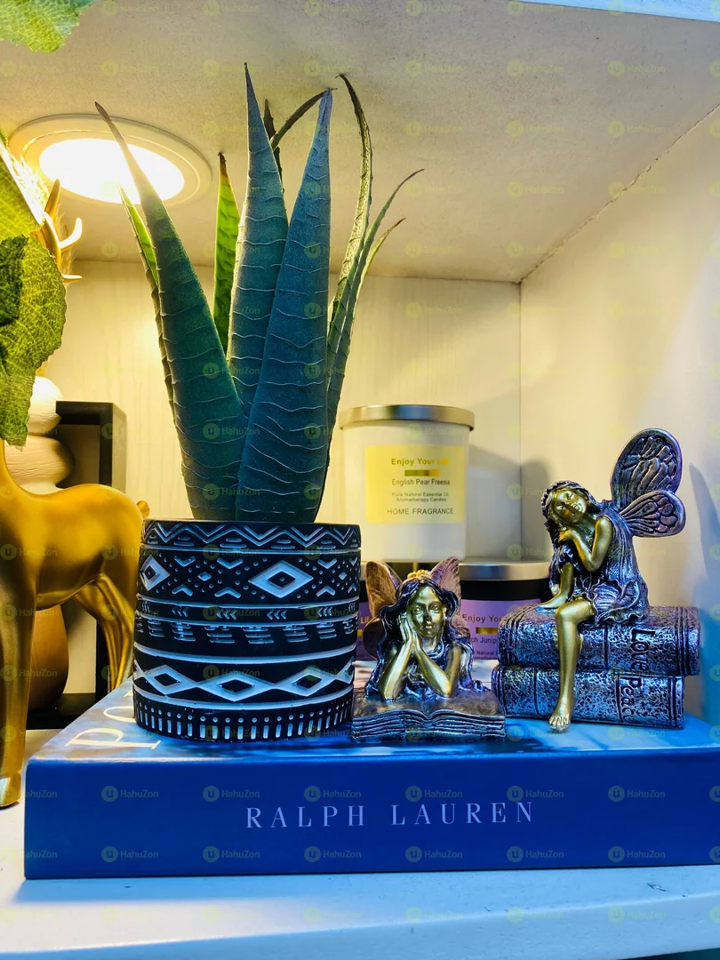 Black and White Pot with Artificial Plant