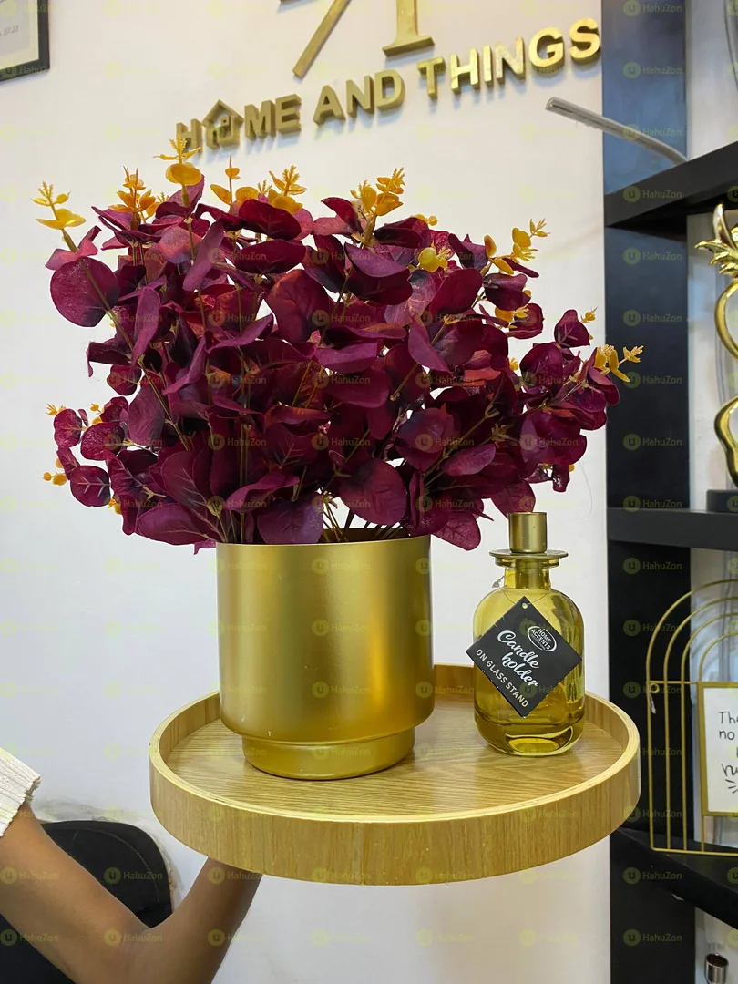 Golden Metal Vase With Bunch of Flower