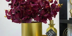 Golden Metal Vase With Bunch of Flower