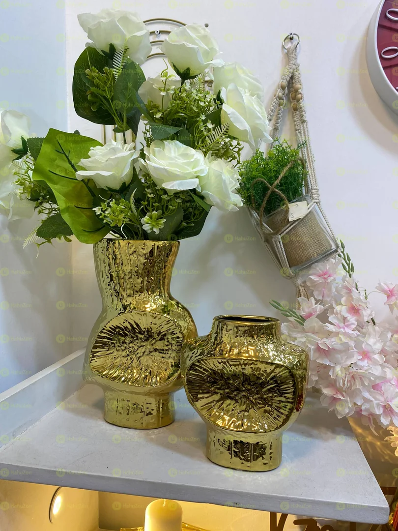 Set of 2 Golden Vase With Flower
