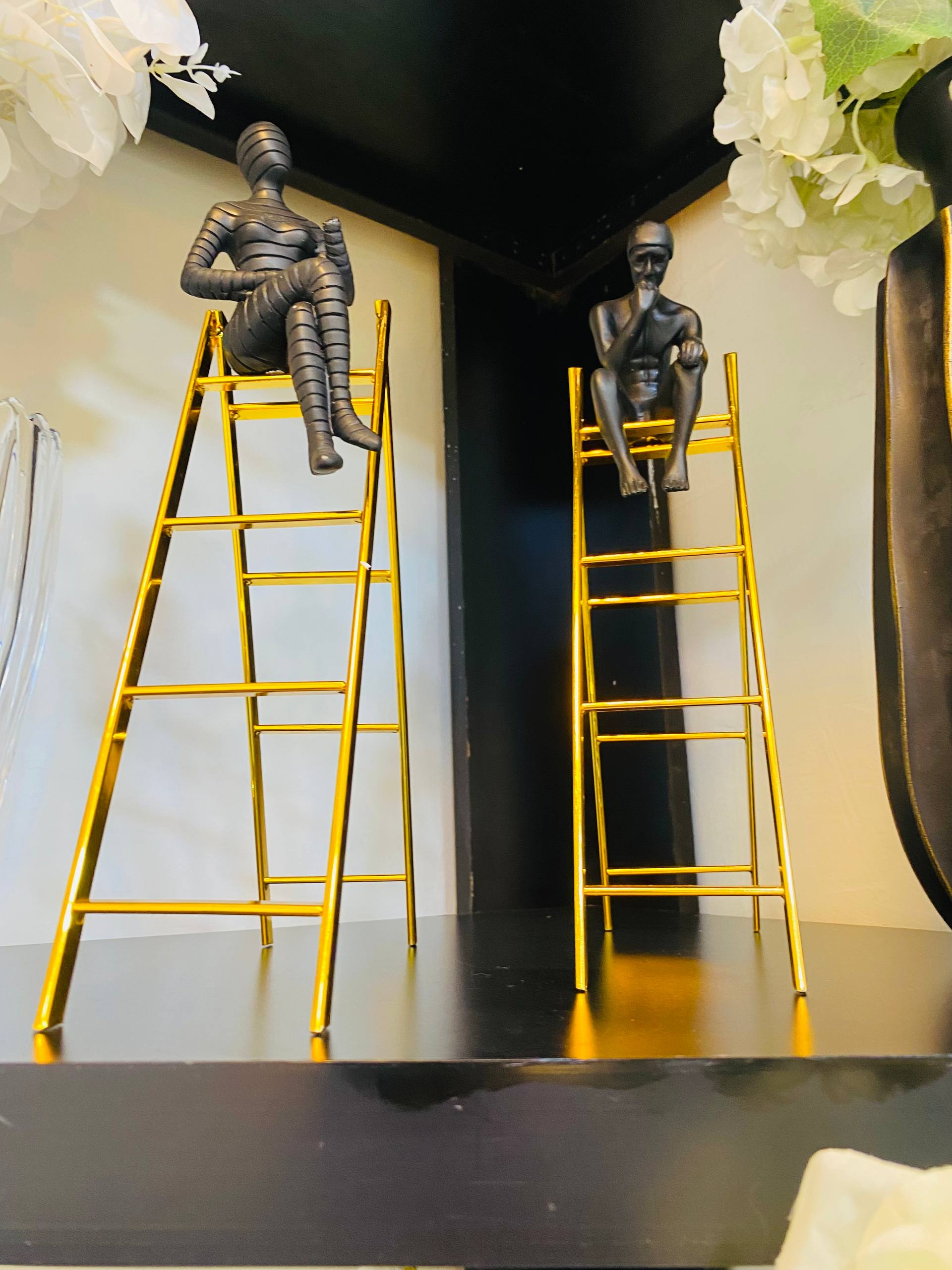 Black Thinker Man On Golden Ladders Ornament Large