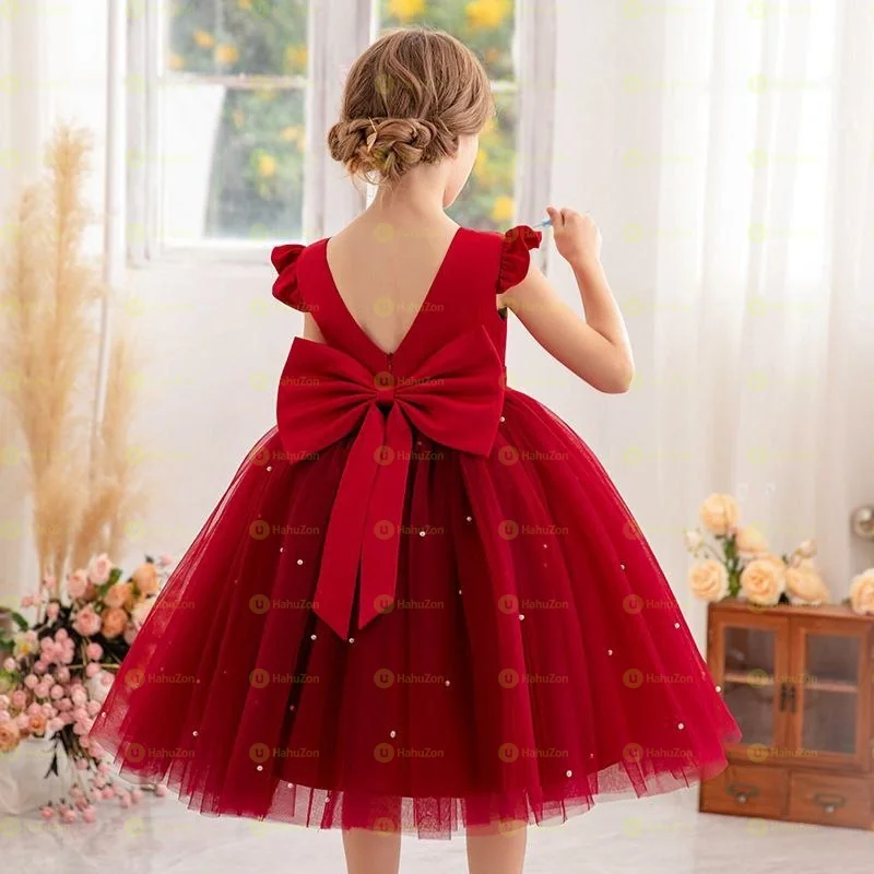 Princess Girls Bow Decor Polka Dot Party Dress