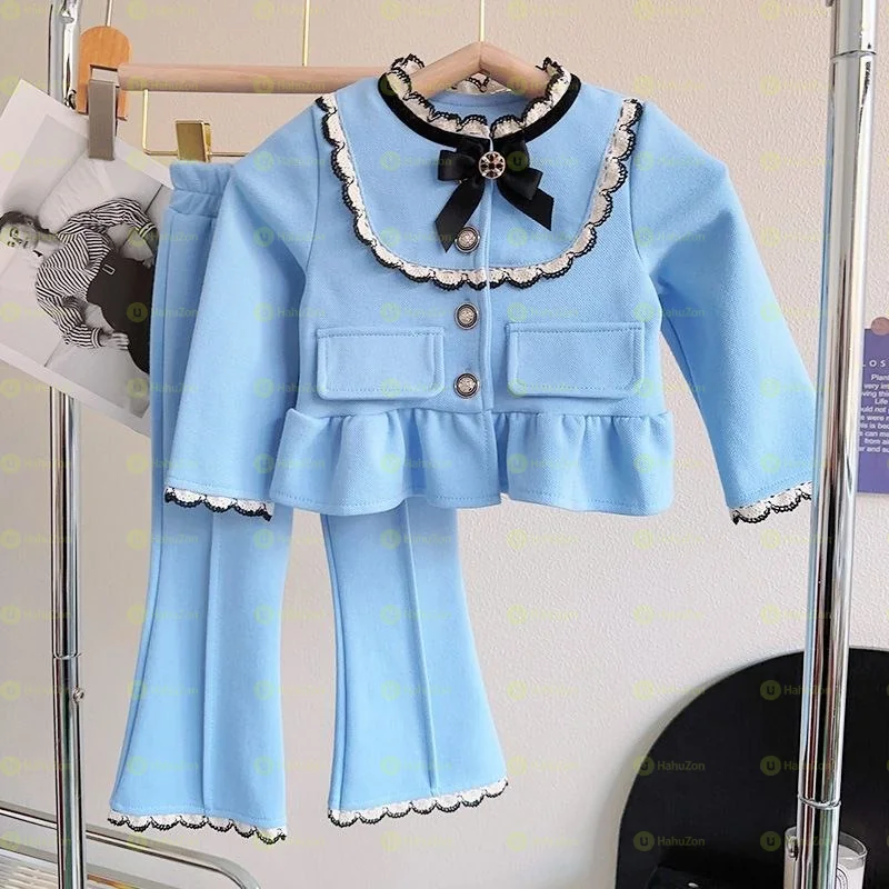 Toddler Girls' French Peter Pan Collar Top and Casual Pants Set