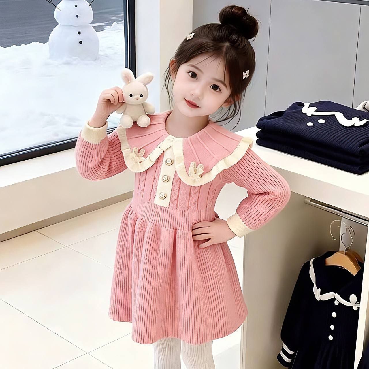 Girls One Piece Long Sleeve Knitted Dress