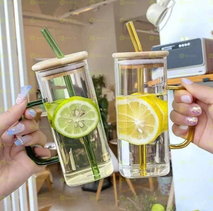 Glass Drinking Mug With Straw