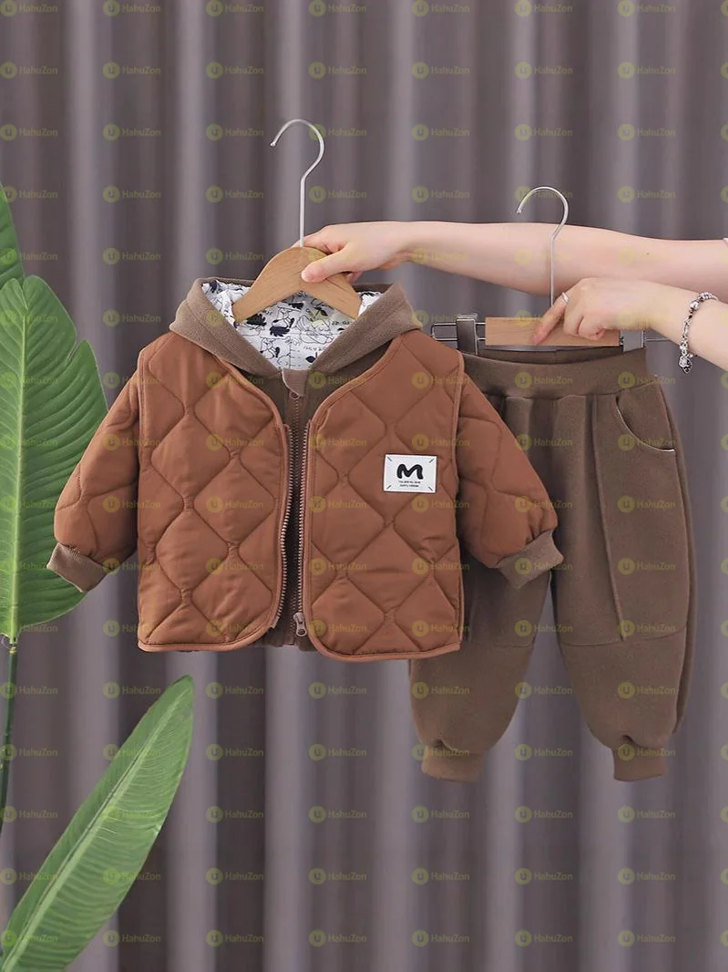 3 Piece Set Warm Hooded Jacket, Vest and Pant