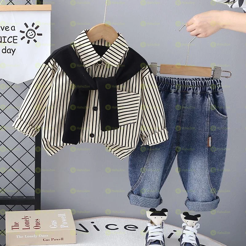 Toddler Boys Shirt with Shoulder Wrap and Pant Two piece Set