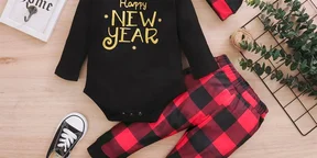 4pcs Baby Long-sleeve Cotton Romper Unisex New Year Party Baby's Sets