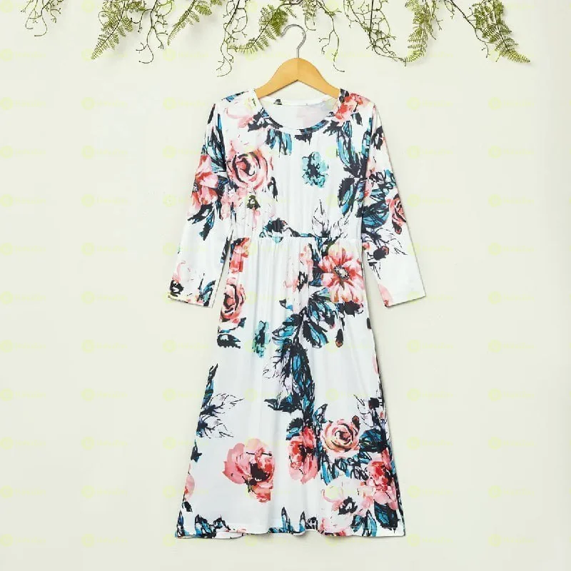 Beautiful Floral Allover Print Long-sleeves Dresses