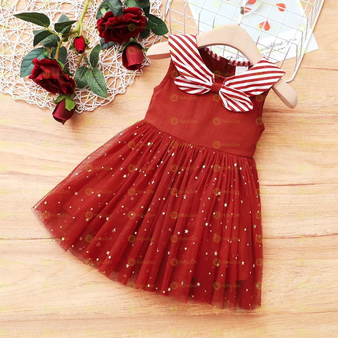 Christmas Splice Mesh Layered Sleeveless Crimson Baby Dress