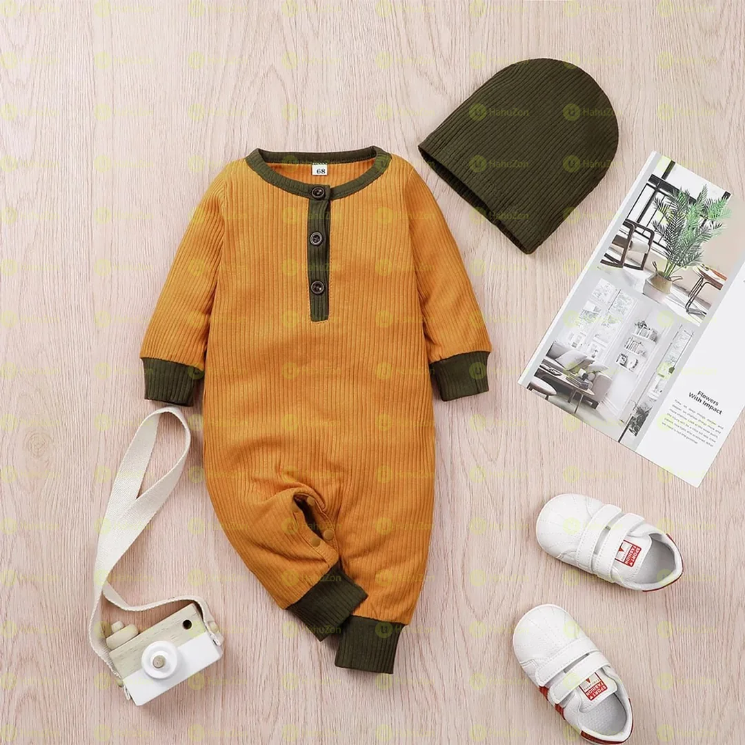 1 Piece Ribbed Color Block Long-sleeve Jumpsuit
