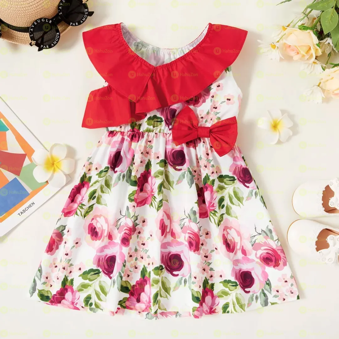 Toddler Girl Floral Print Ruffled Doll Collar Sleeveless Dress