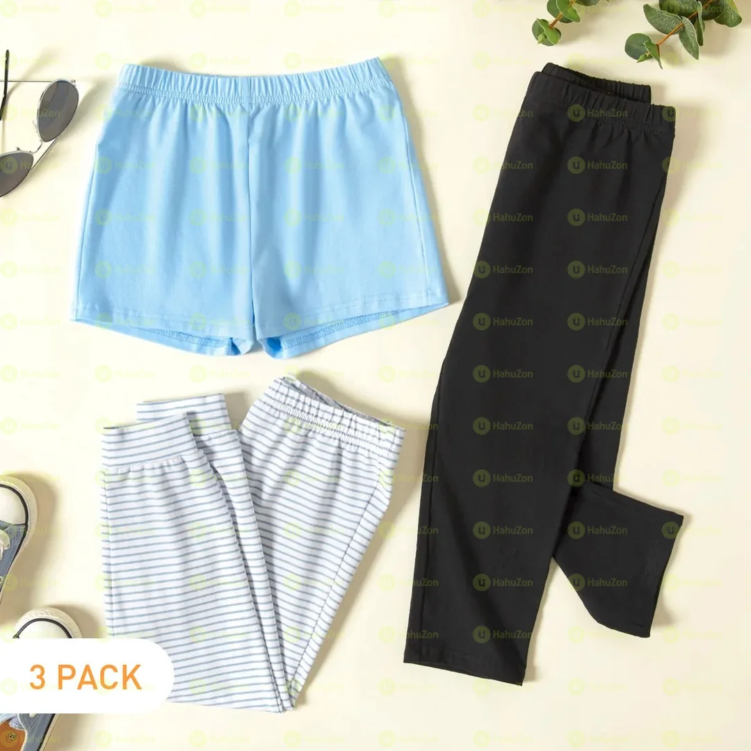 3-Pack Toddler Casual Solid & Striped Pants Shorts Set
