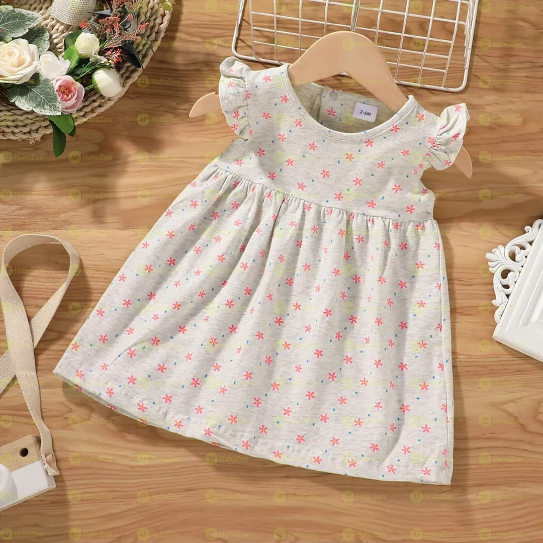 Retro Floral Print Flutter-sleeve Baby Dress
