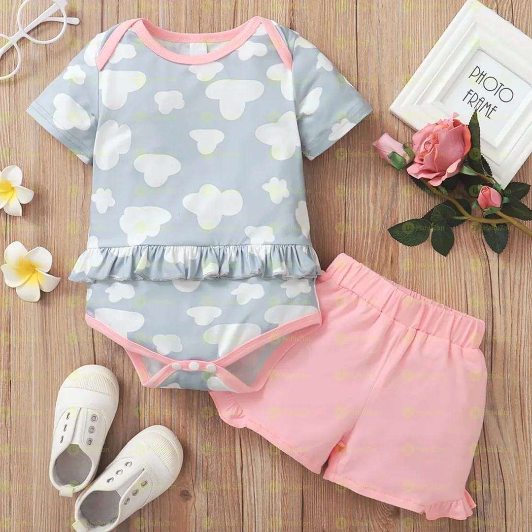 2pcs Baby Girl Short-sleeve Cotton Romper Baby's Sets