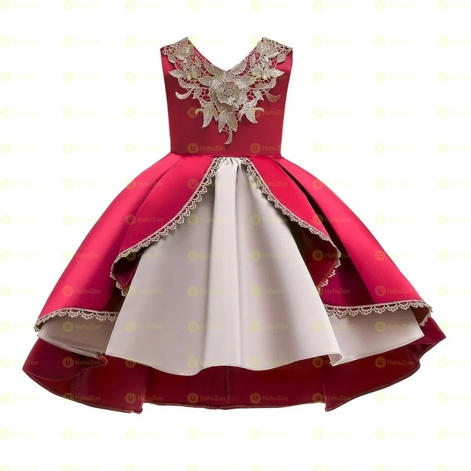 Lace Flower Sleeveless Irregular Hem Princess Birthday Party Dress