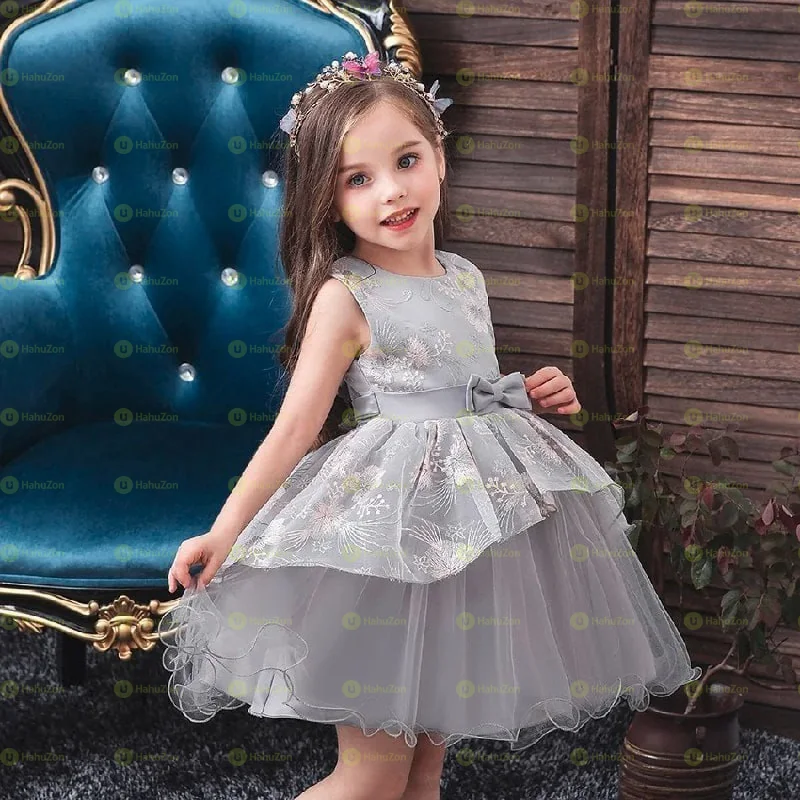 Floral Embroidery Mesh Layered Baby Party Dress
