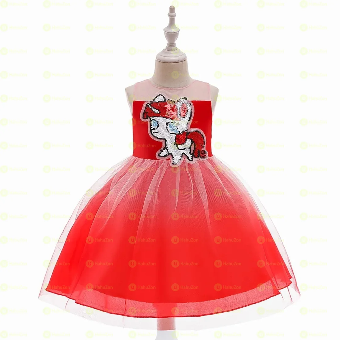 Kids Cartoon Mesh Party Dress