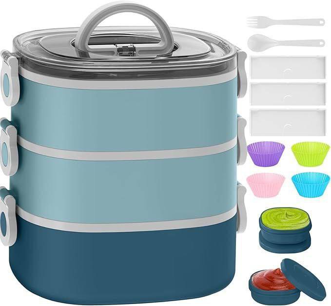 Bento Lunch Box, Stackable 3 Layers Bento Box Adult Lunch Box,