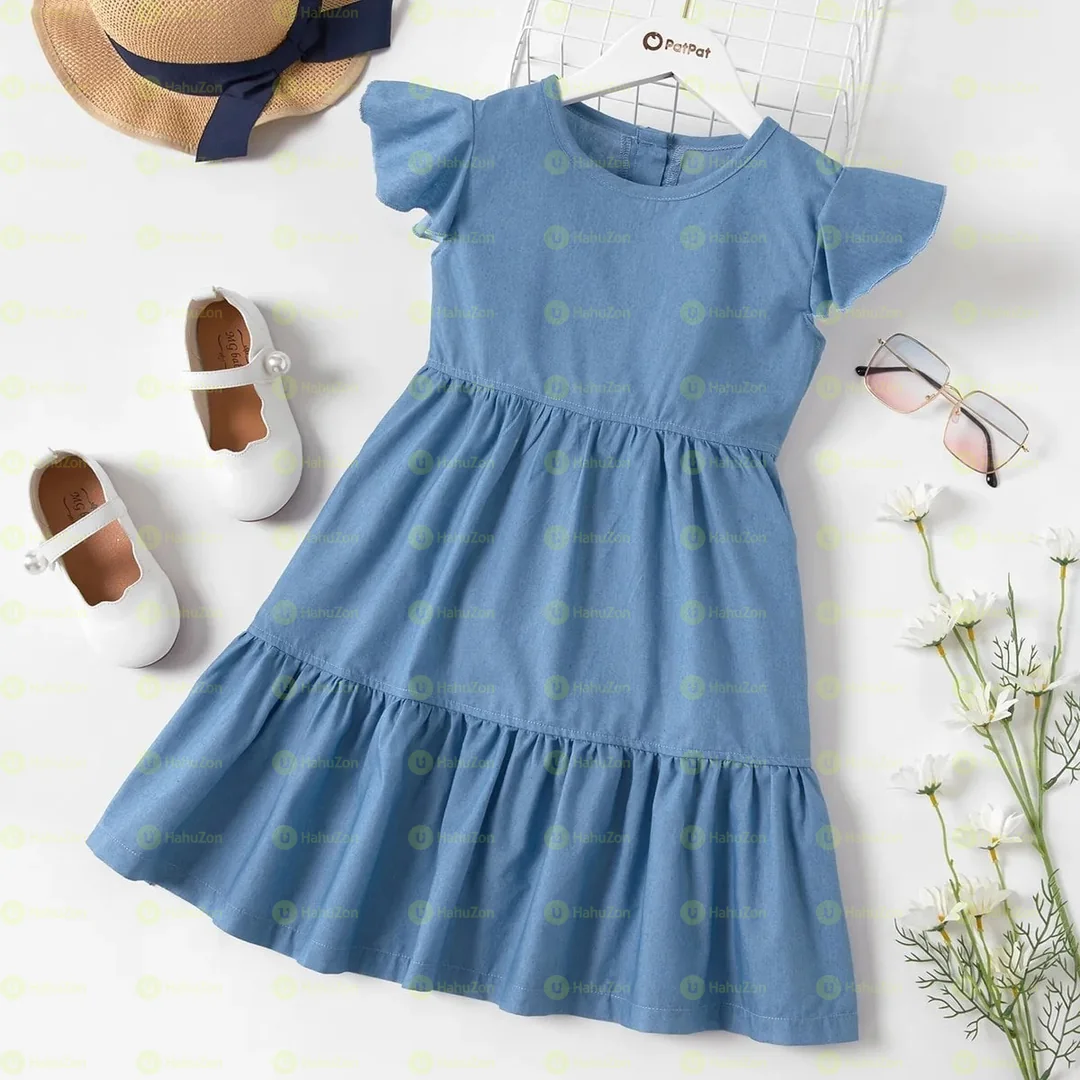 Beautiful Kid Girl Ruffled Solid Dress