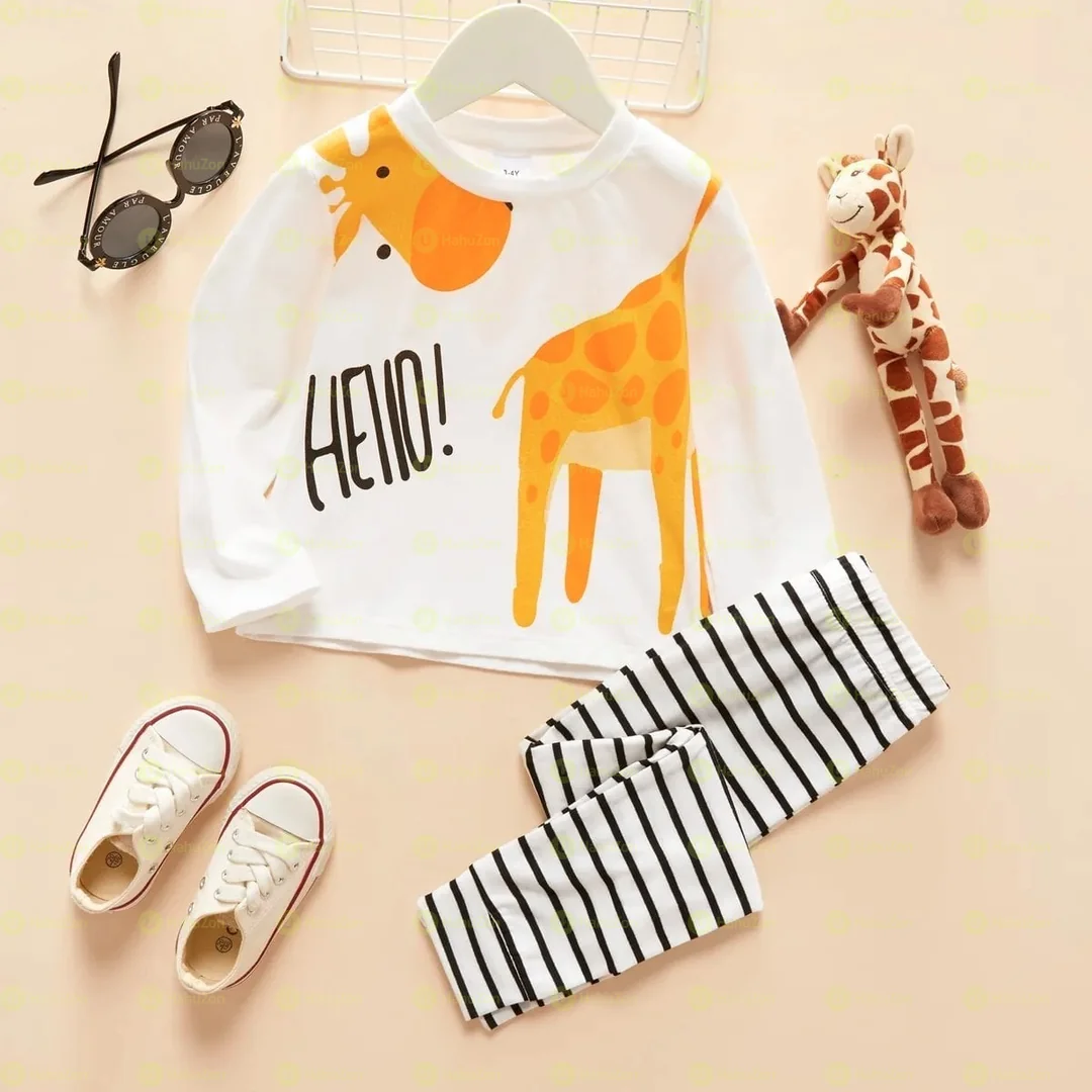 2-piece Toddler Girl Boy Long-Sleeve Tee and Stripe Pants Set