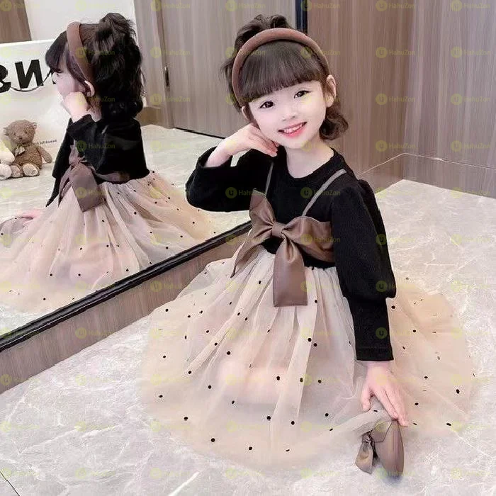 Girls Bow Decor Ruffle Dress