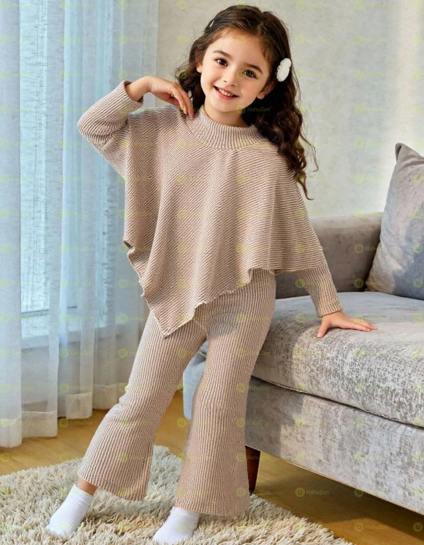 Toddler Girls Knit Collar Drop Shoulder Top and ant Set