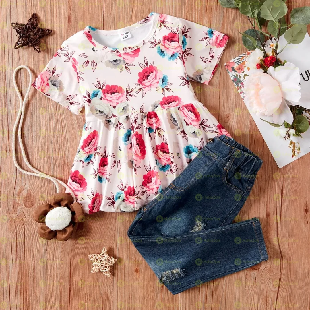 2-piece Baby Toddler Girl Sunflower Top and Jeans Set