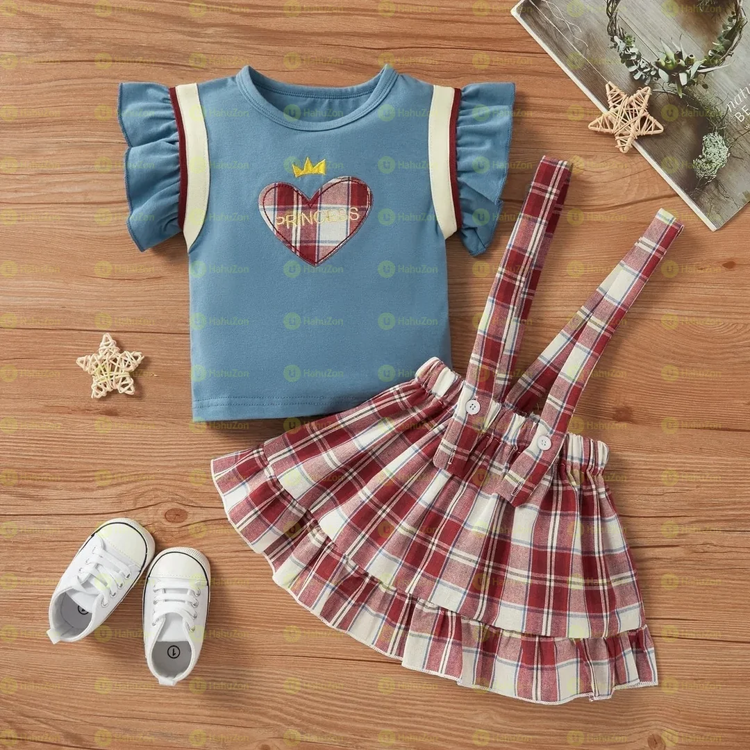 2pcs Baby Girl Short-sleeve Cotton Retro Suit-dress
