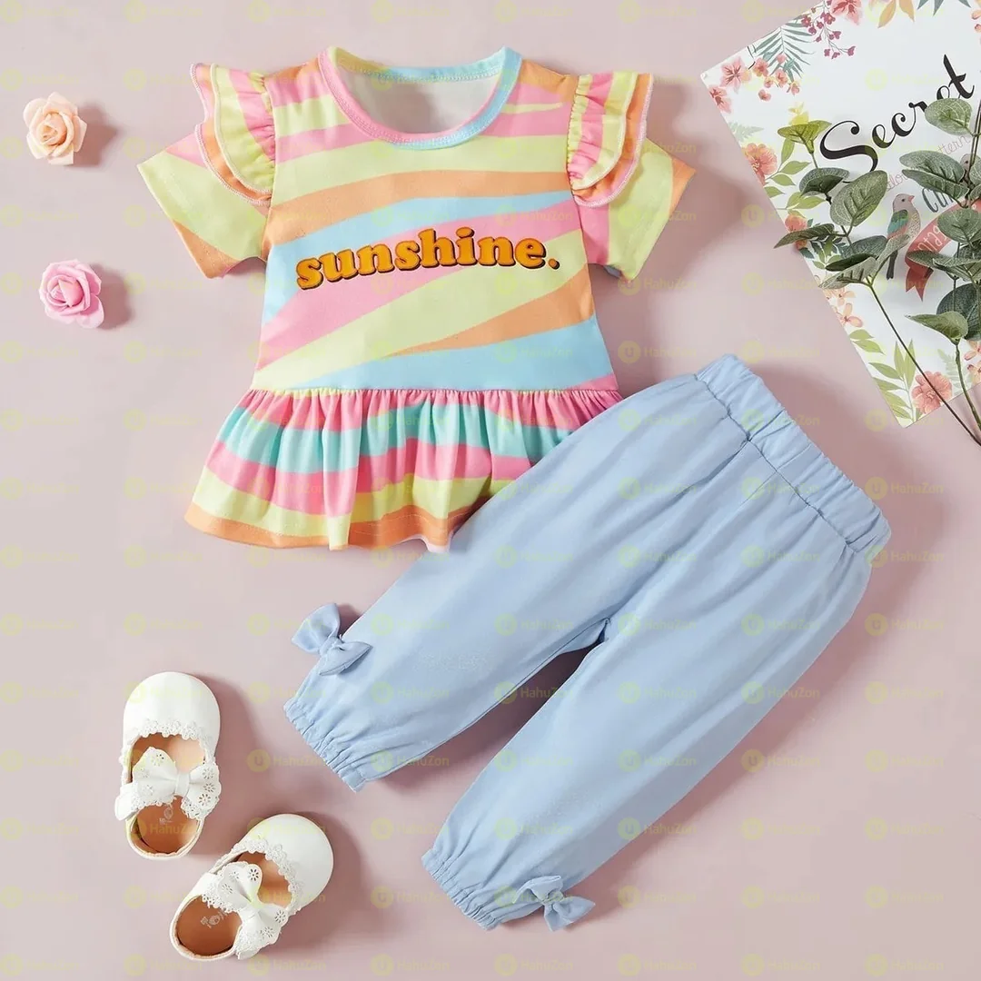 2pcs Cotton Short-sleeve Baby Girl Sweet Letter Baby's Sets