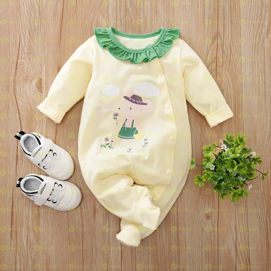 Ruffle Neck Long-sleeve Baby Jumpsuit