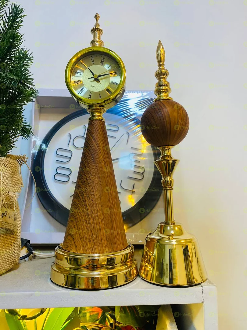 Royal Elegance Wood and Metal Wall Clock Set
