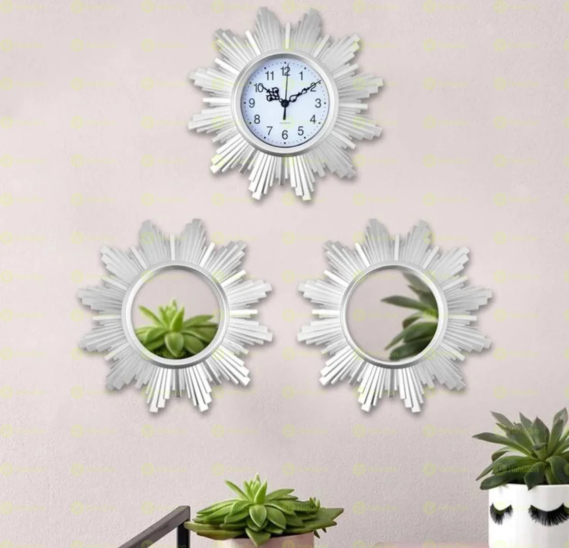 Wall Clock & Mirror Set of 3