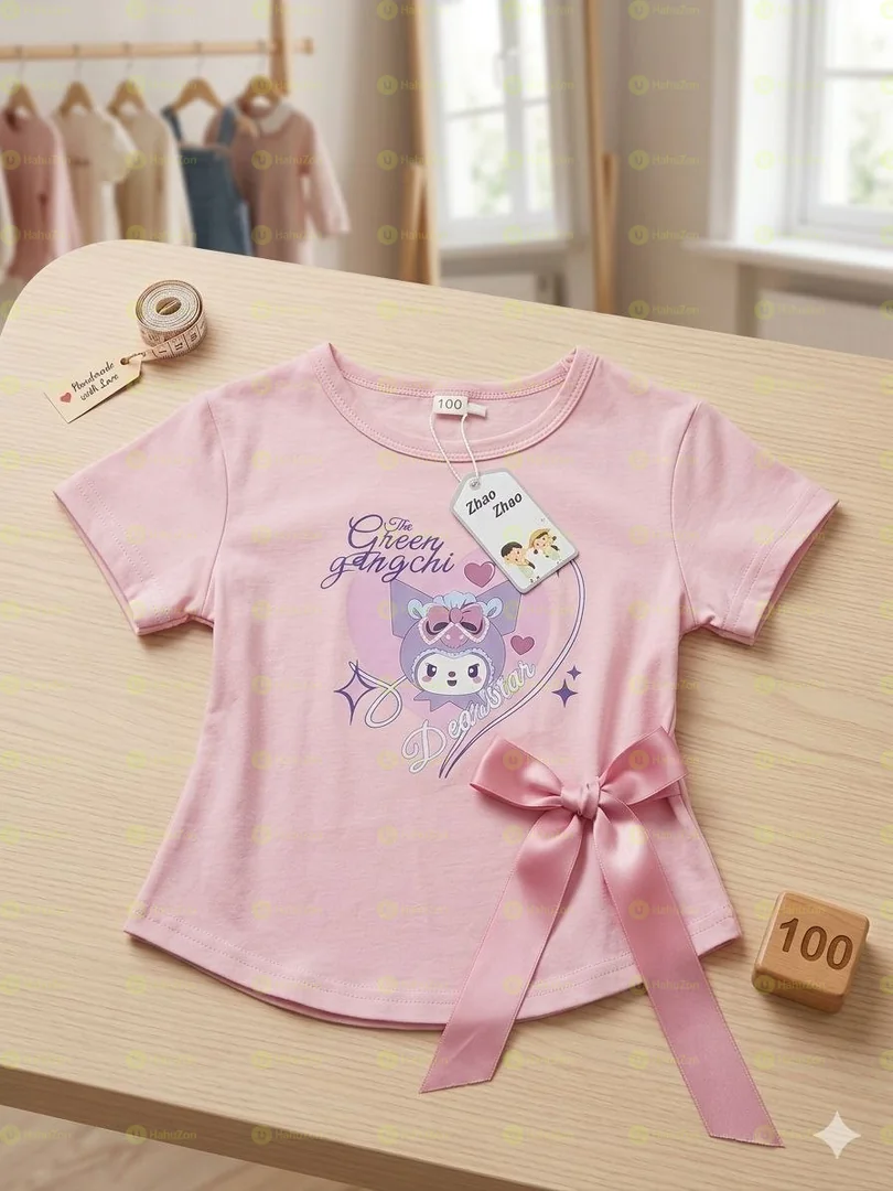 Girls Bow Decor Cute T-shirt