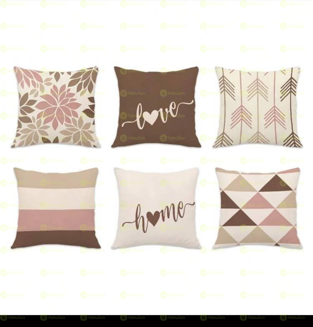 6 Piece Pink and Brown Sofa Pillow Covers