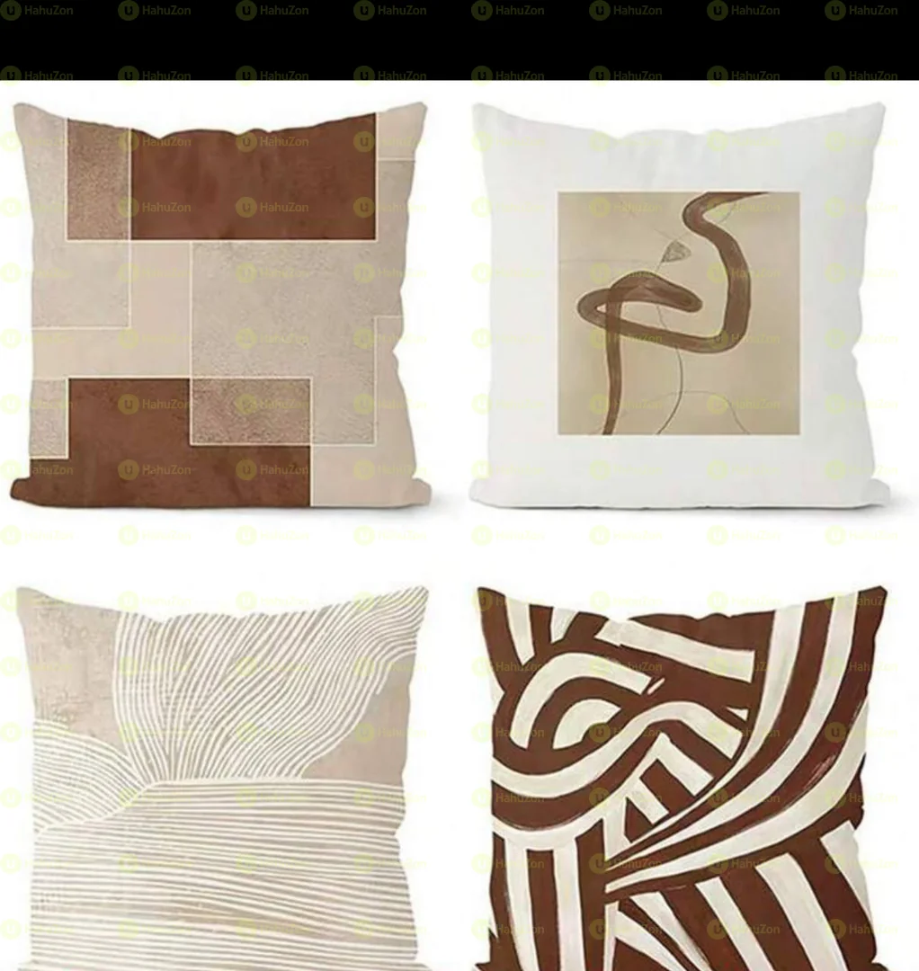 4 piece Brown and White Line Art Pillow Cover