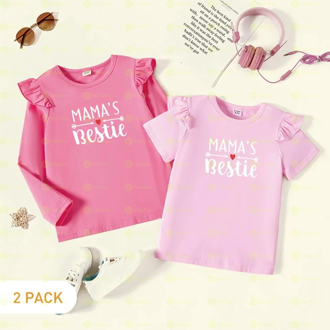2-Pack Kids Girl Graphic Flutter-sleeve Tee Set (No shoes)